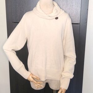 Vintage 80s Jeanne Pierre women's ivory cable knit sweater Shawl Collar Sz Med